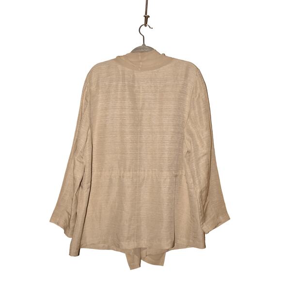 CHICO'S $129 Linen Silk Open Jacket w/ Silk Chiffon Trim Beige Chico's 3 / US XL - Picture 2 of 4